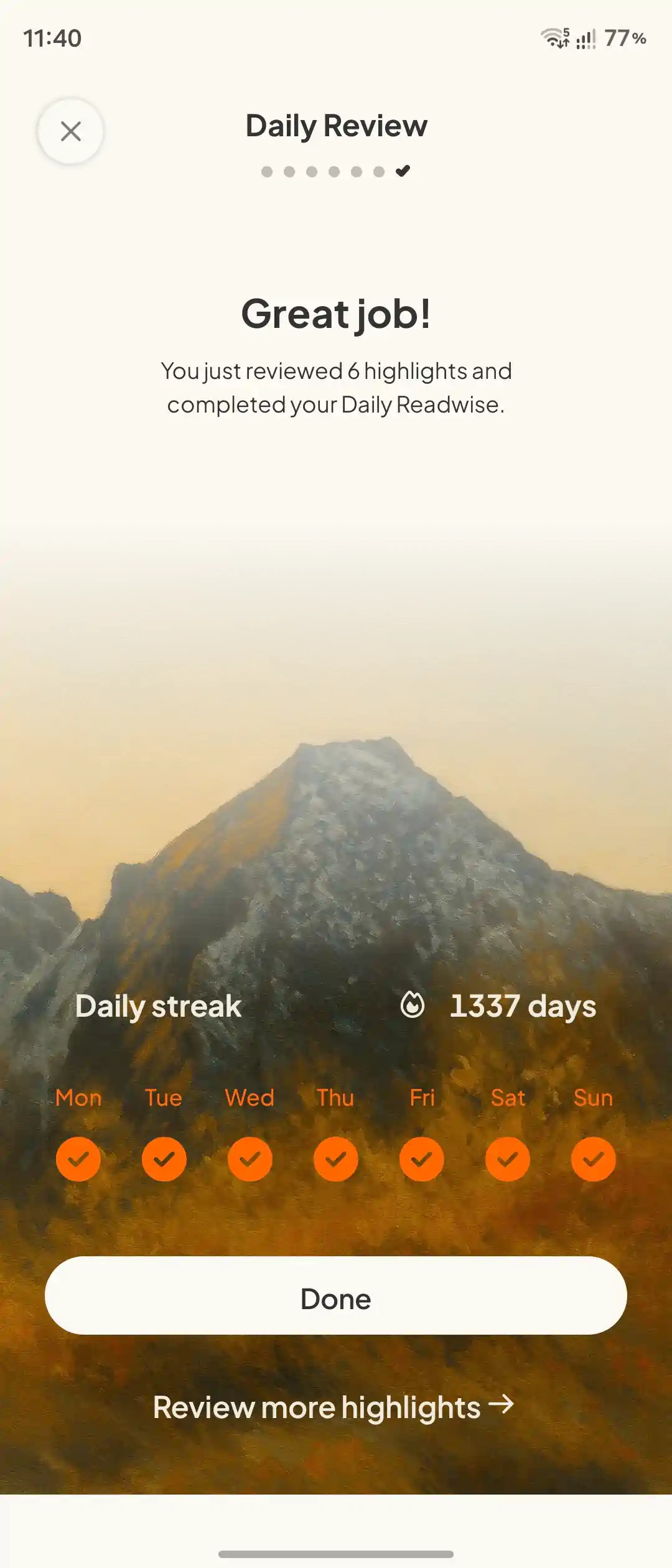 Readwise 1337 Day Streak
